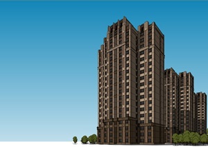 新古典小高层住宅详细完整的建筑设计SU(草图大师)模型
