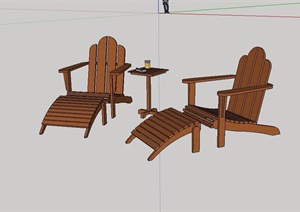 全木质详细完整的躺椅SU(草图大师)模型