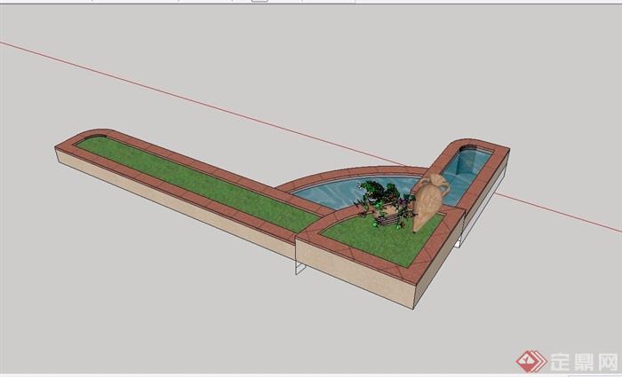 现代水景水池详细设计su模型