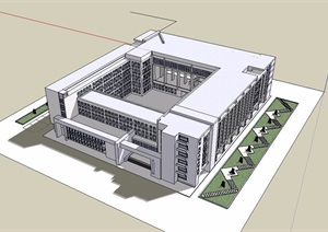 河北工业大学行政楼建筑设计SU(草图大师)模型