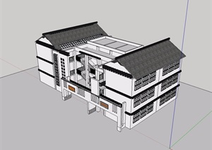 中式教学楼多层建筑设计SU(草图大师)模型