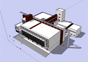 某现代风格大二图书馆建筑SU(草图大师)模型