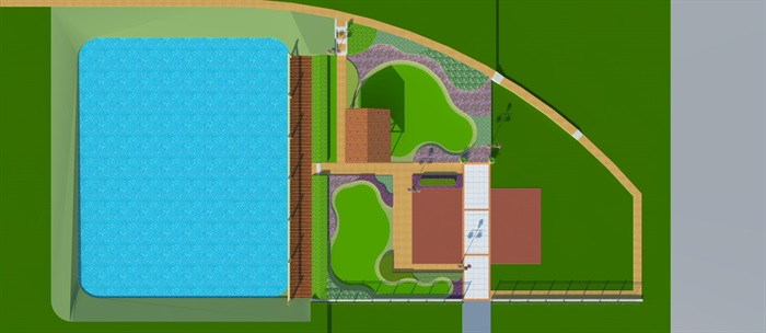 郊区别墅鱼塘后院景观设计cad施工及su模型