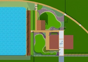郊区别墅鱼塘后院景观设计cad施工及SU(草图大师)模型