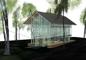 钢构新结构树林玻璃教堂SU(草图大师)模型