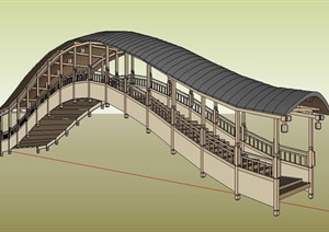 仿古木构水上弧形风雨廊桥SU(草图大师)模型