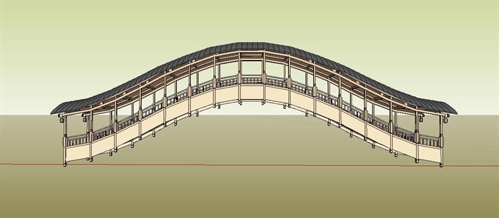 仿古木构水上弧形风雨廊桥(2)