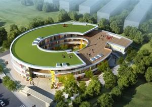 创意圆形绿化屋顶平台幼儿园SU(草图大师)模型