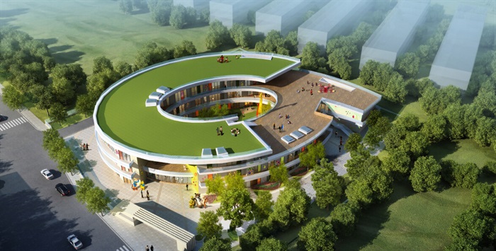创意圆形绿化屋顶平台幼儿园(1)