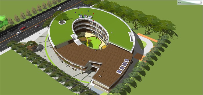 创意圆形绿化屋顶平台幼儿园(12)