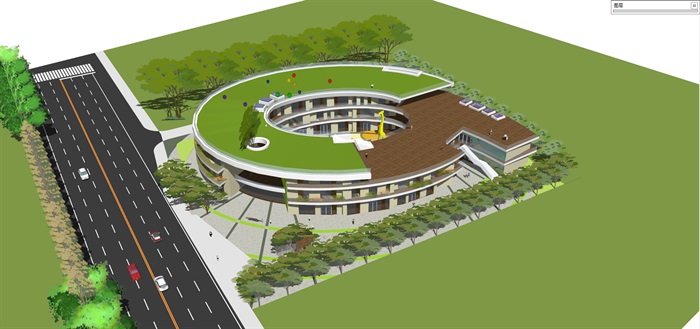 创意圆形绿化屋顶平台幼儿园(13)