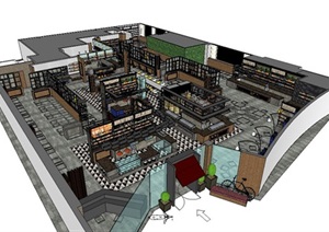 工业风自助餐厅室内购物中心建筑SU(草图大师)模型