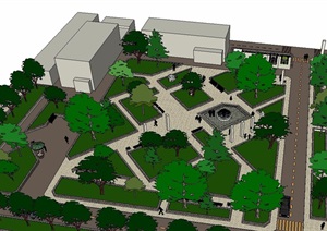 现代校园规划一角景观设计SU(草图大师)模型