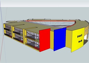 现代独特造型的多层幼儿园建筑SU(草图大师)模型