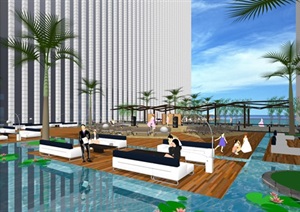 酒店屋顶室外休闲游泳池酒店景观SU(草图大师)模型