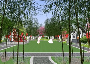 古典中式婚庆公园广场景观设计SU(草图大师)模型