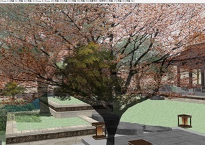 新中式别墅后院景观方案ＳＵ模型