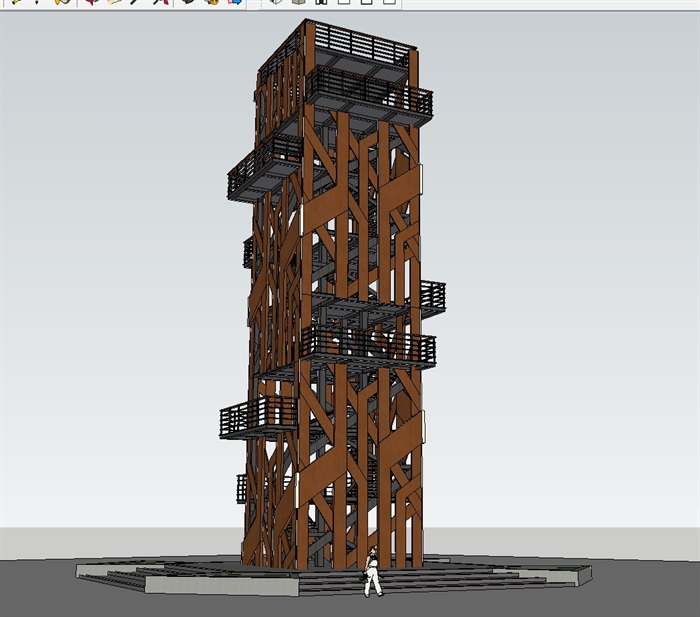 一个现代三层钢结构观景塔ＳU模型(1)