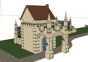 一个欧式入口岗亭SU(草图大师)模型