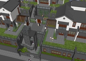 现代中式阶梯别墅建筑方案SU(草图大师)模型