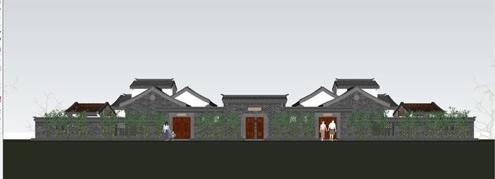 现代中式阶梯别墅建筑方案SU模型