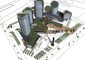 现代大型商业办公中心建筑SU(草图大师)模型
