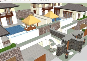 东南亚风格别墅设计SU(草图大师)模型