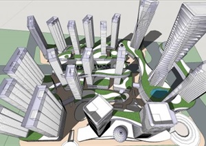 一个城市ＣＢＤ中心区SU(草图大师)模型
