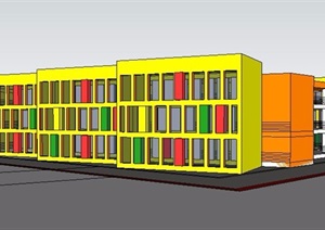 现代风格三层幼儿园教学建筑SU(草图大师)模型