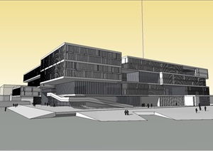现代图书馆建筑详细设计SU(草图大师)模型