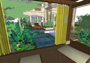 东南亚风格别墅庭院景观设计SU(草图大师)模型