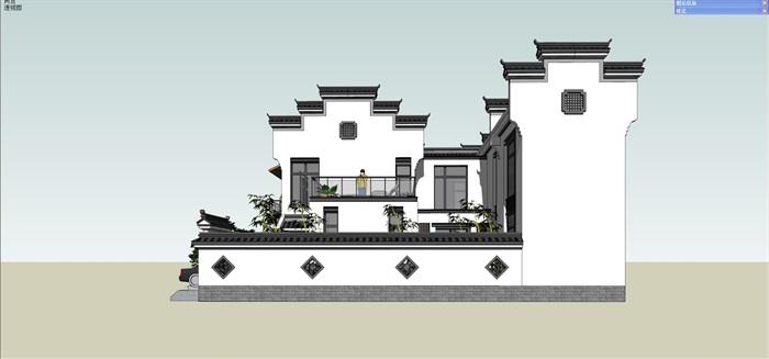 徽派中式别墅住宅A户型建筑su模型