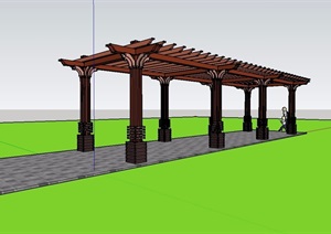 某现代风格详细完整的木廊架素材SU(草图大师)模型