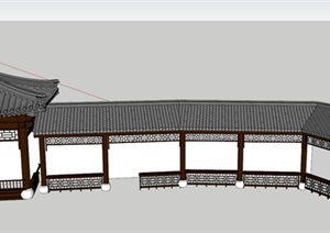 中式风格长廊设计SU(草图大师)模型