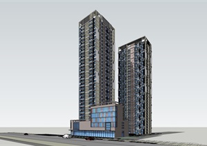 现代风格高层住宅+商业建筑设计SU(草图大师)模型