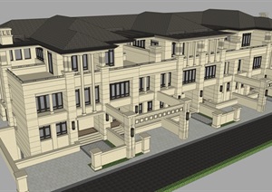 草原式联排建筑别墅设计SU(草图大师)模型