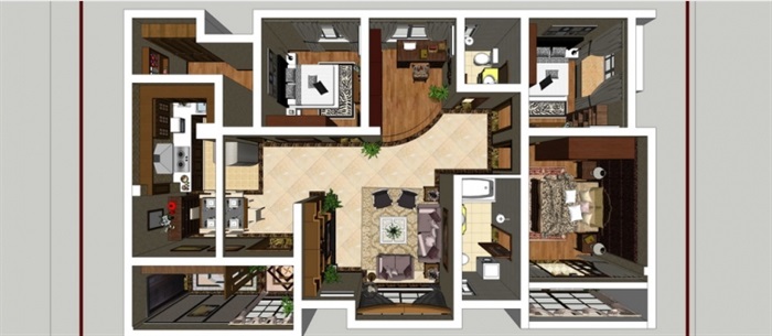 美式风格住宅室内设计su模型