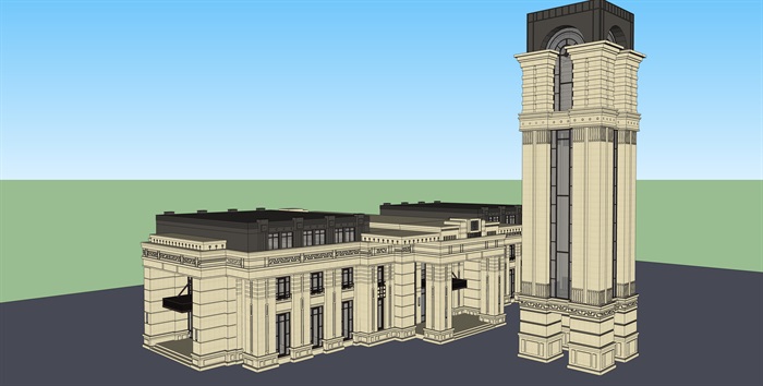 法式会所建筑设计su模型方案
