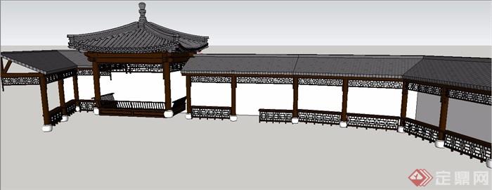 中式风格长廊设计su模型