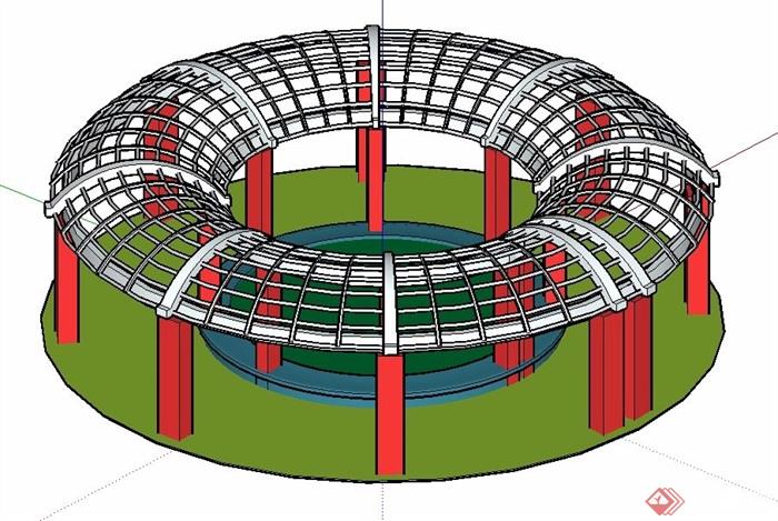 现代拱形顶圆环廊架花架设计su模型