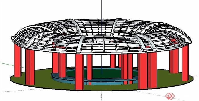 现代拱形顶圆环廊架花架设计su模型