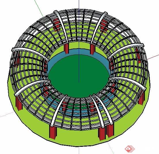 现代拱形顶圆环廊架花架设计su模型