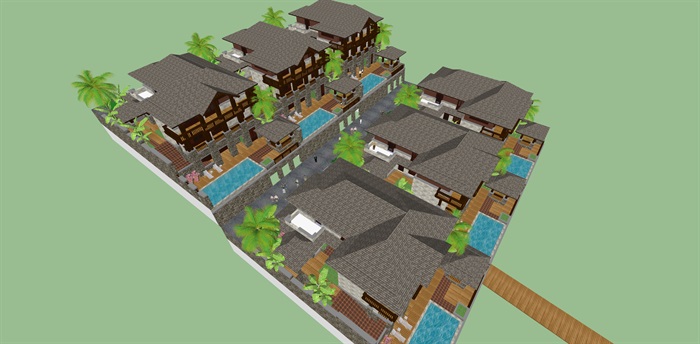 东南亚风格坡地详细别墅设计su模型