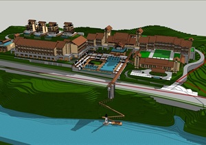 东南亚风格山地酒店详细建筑设计SU(草图大师)模型