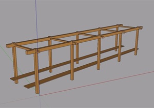 某木质详细独特木质廊架SU(草图大师)模型