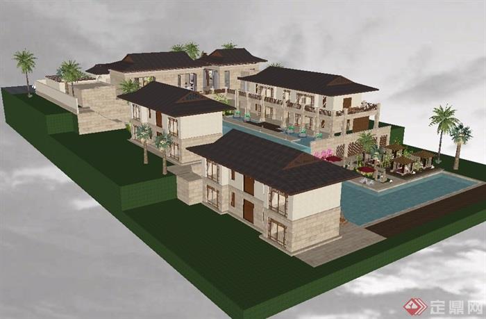 东南亚风格总统别墅建筑设计su模型