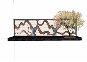 某现代风格详细完整的景观墙SU(草图大师)模型
