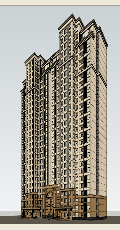 新古典含户型高层详细住宅楼设计su模型