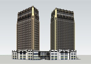 新古典商业高层详细办公楼SU(草图大师)模型
