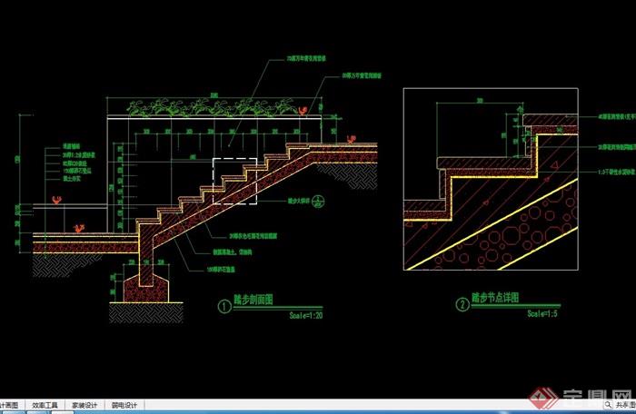 某现代风格园林景观台阶设计cad施工图